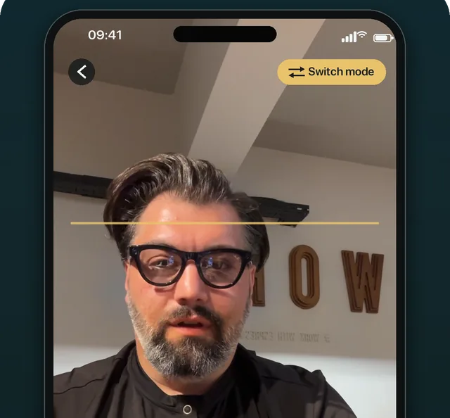 The camera view with the amber reading line sitting level with the eyes