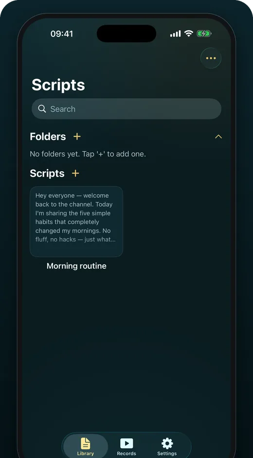 The OwlPrompter script library, with folders and saved scripts